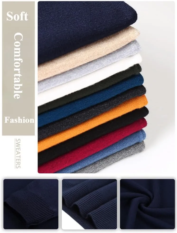 Men's Solid Color Premium Cashmere Sweater Winter Turtleneck Cashmere Sweater Soft Slim Fit Pullover Top