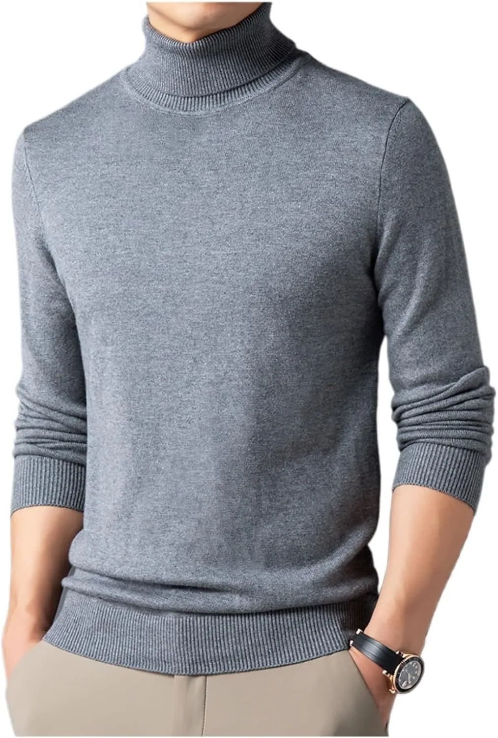 Men's Solid Color Premium Cashmere Sweater Winter Turtleneck Cashmere Sweater Soft Slim Fit Pullover Top