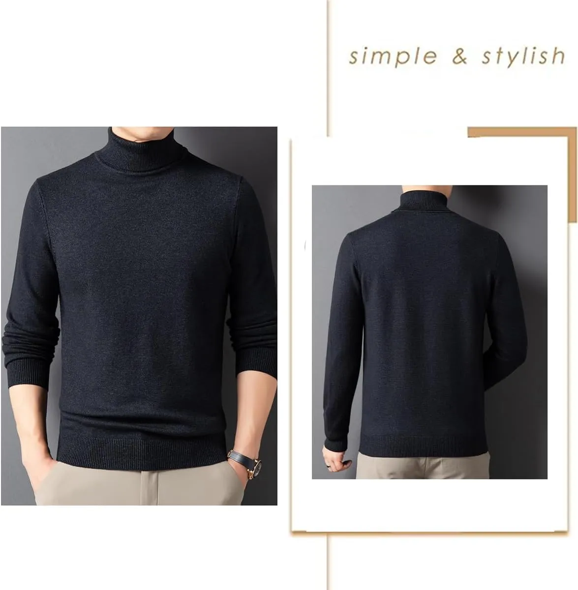 Men's Solid Color Premium Cashmere Sweater Winter Turtleneck Cashmere Sweater Soft Slim Fit Pullover Top