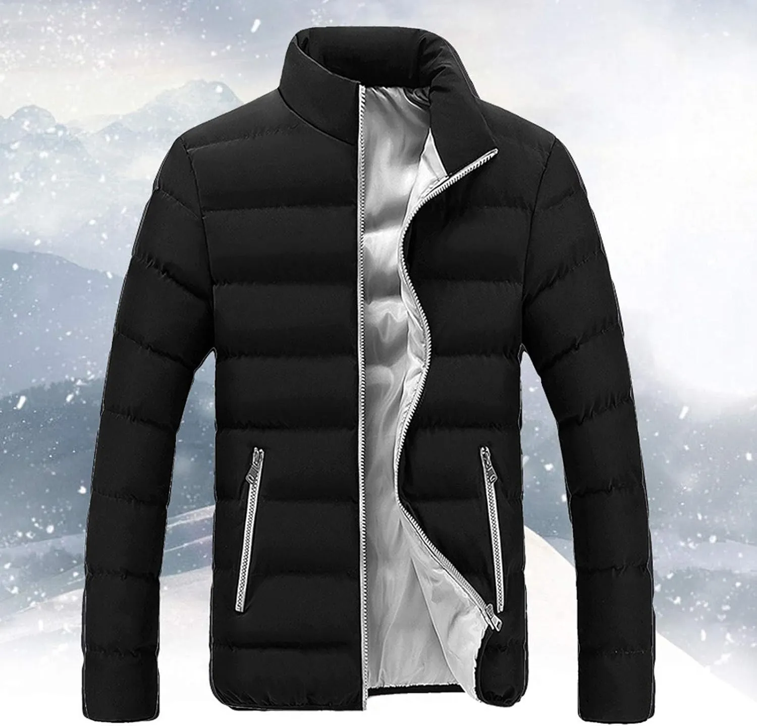 Men's Sports Down Jackets Solid Windproof Quilted Puffer Coat Winter Warm Light Insulated Puffer Jacket for Men