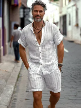 Minimalist 100% Cotton Striped Shirt Set