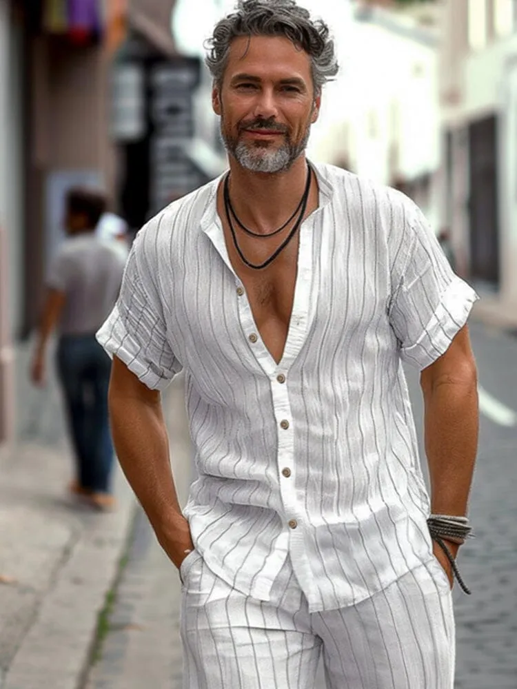 Minimalist 100% Cotton Striped Shirt Set