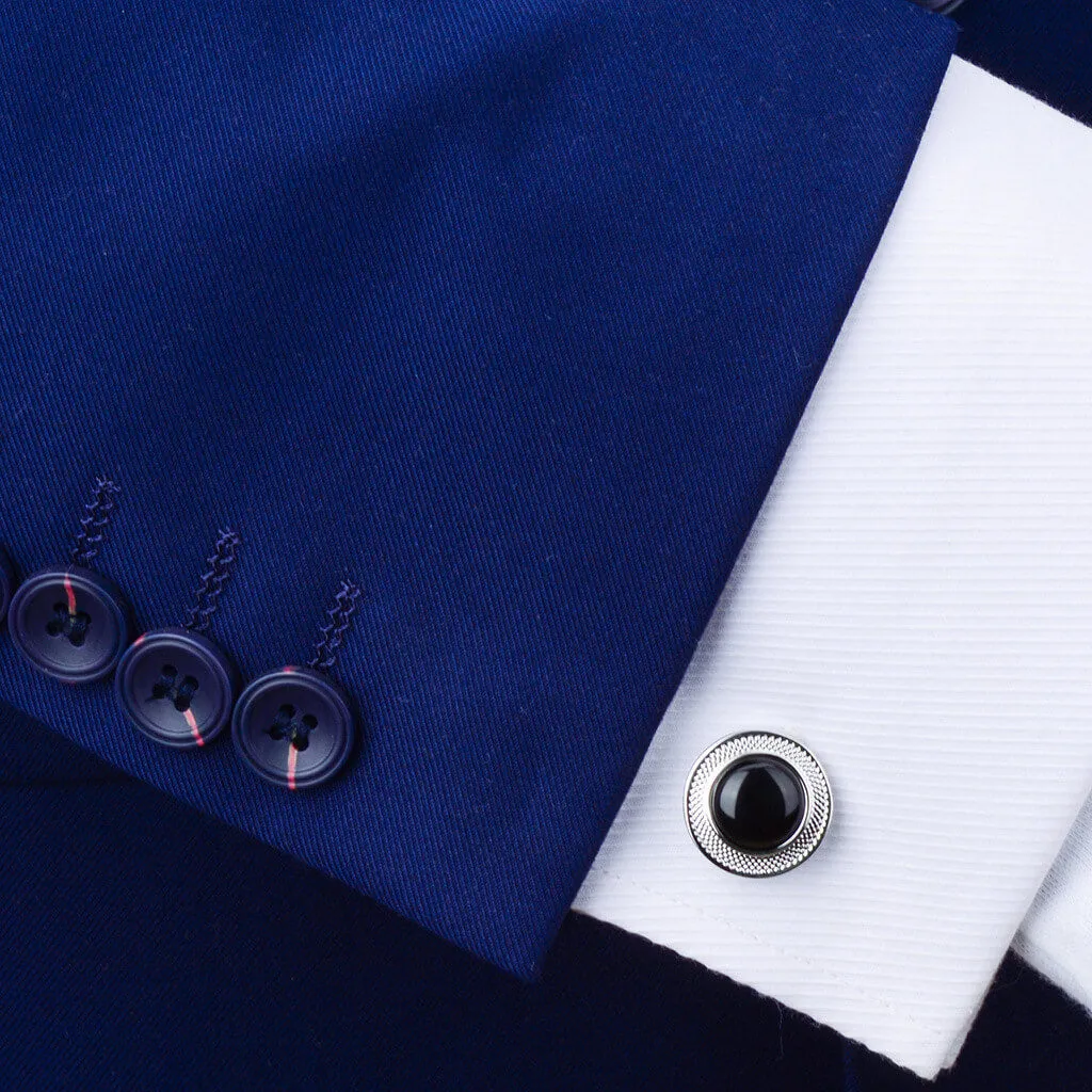 Minimalist Round Onyx Men's Suit Brass Cufflinks