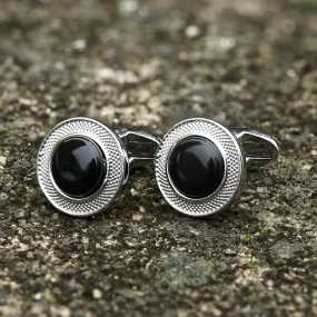 Minimalist Round Onyx Men's Suit Brass Cufflinks