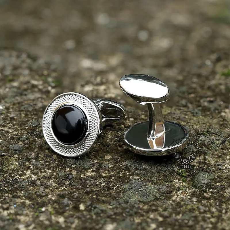 Minimalist Round Onyx Men's Suit Brass Cufflinks