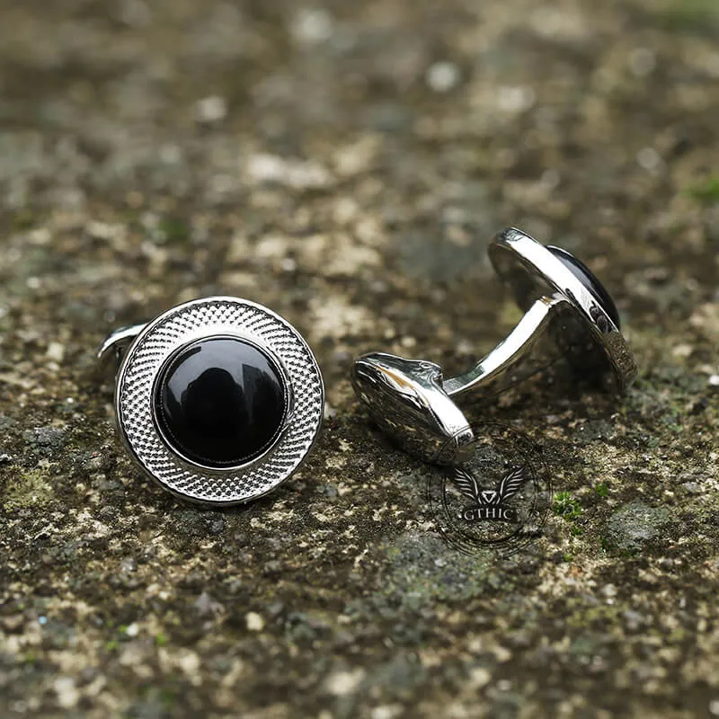 Minimalist Round Onyx Men's Suit Brass Cufflinks