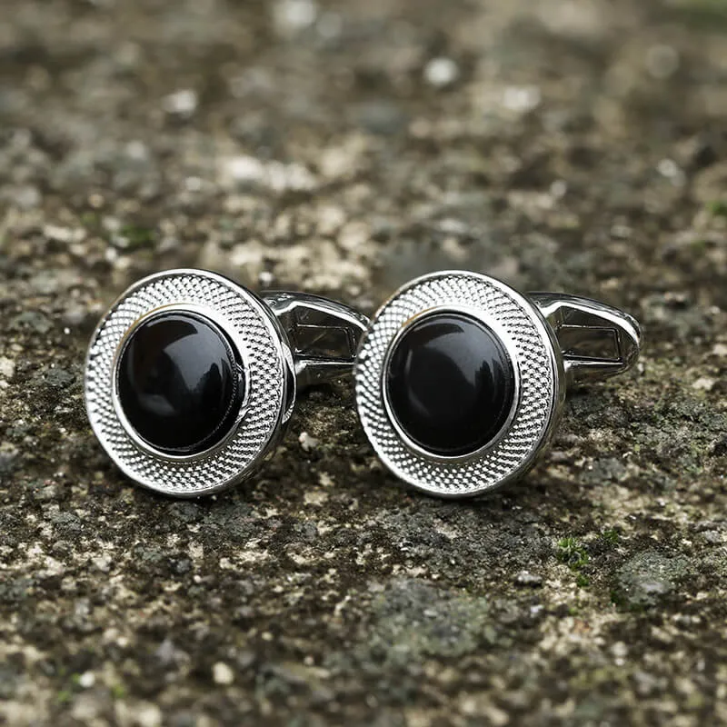 Minimalist Round Onyx Men's Suit Brass Cufflinks