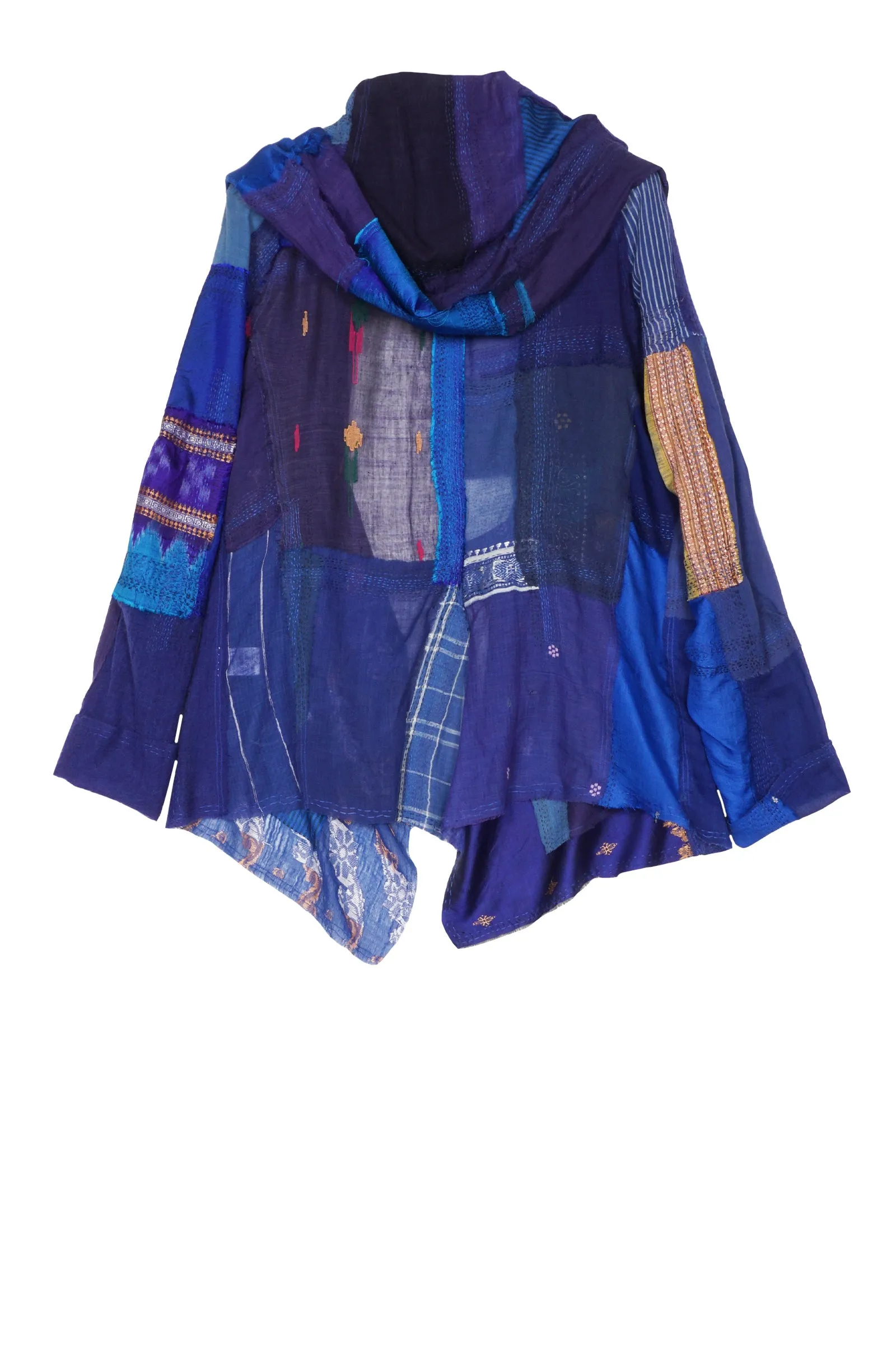 MOSAIC TILE PATCH KANTHA HOODED JKT - mt1042-blu -