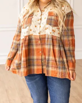 Natural Beauty Long Sleeve Button Top in Floral & Plaid | Floral & Plaid