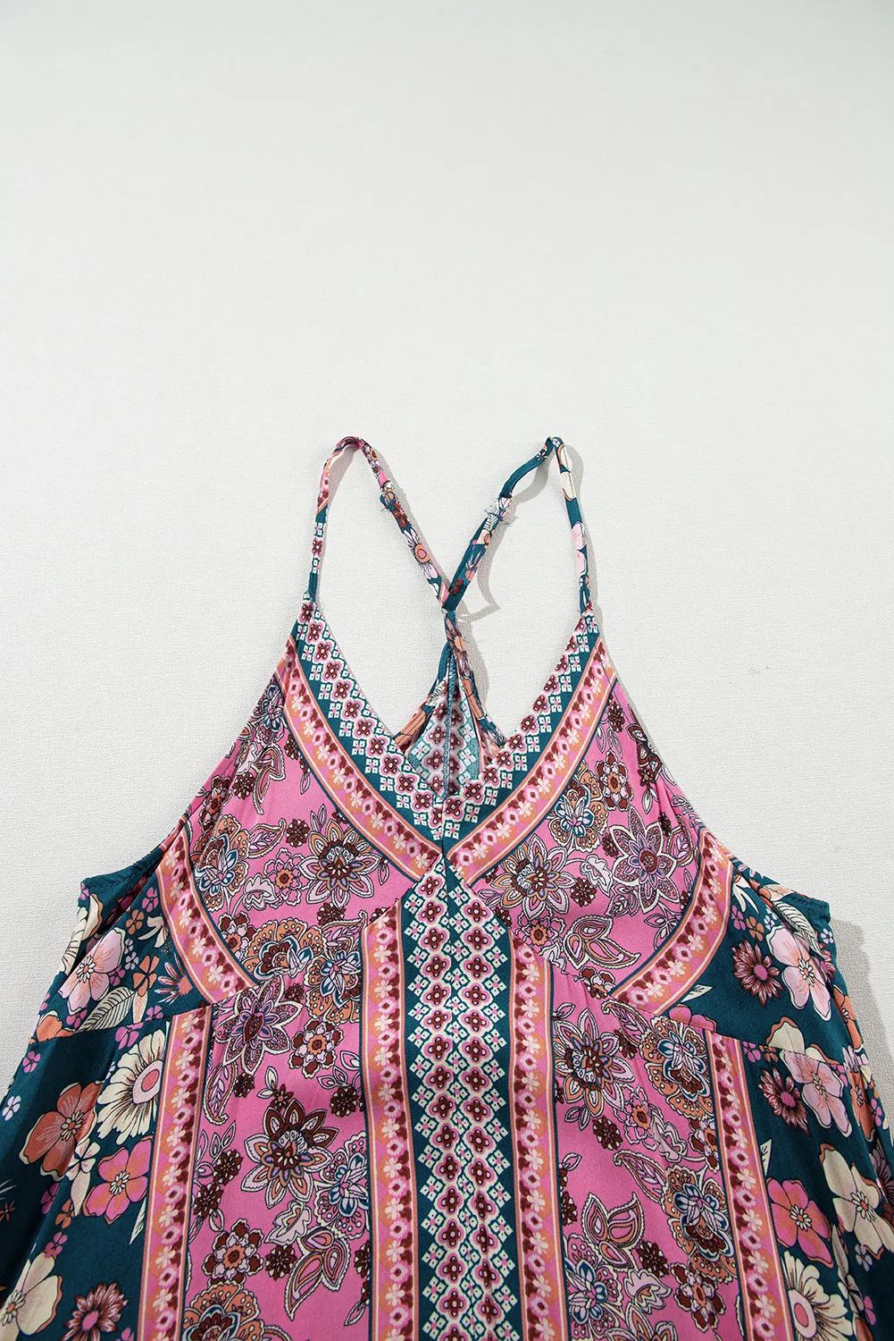 Pink Bohemian Floral Patchwork Print Long Sundress