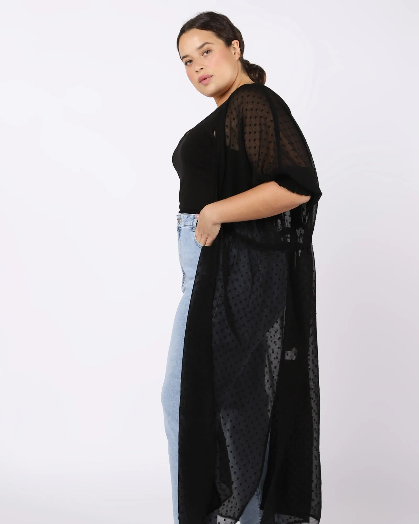 Priya Swiss Dot Kimono | Black
