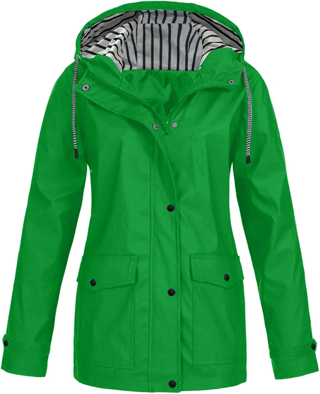 Raincoat for Women with Hood Waterproof Light Weight Casual Raincoat with Pockets Zip Up Hiking Jackets Clothes