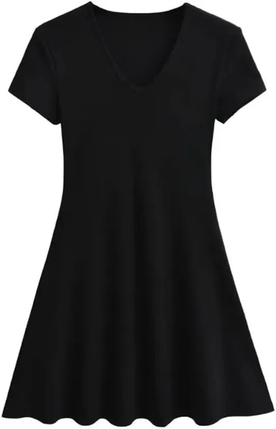 Sexy Short Sleeve V-Neck Style A- Line Mini Dress Summer Casual Flowy Soft Party Dress