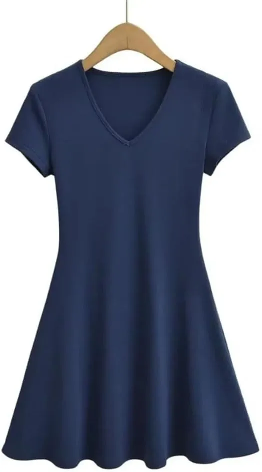 Sexy Short Sleeve V-Neck Style A- Line Mini Dress Summer Casual Flowy Soft Party Dress