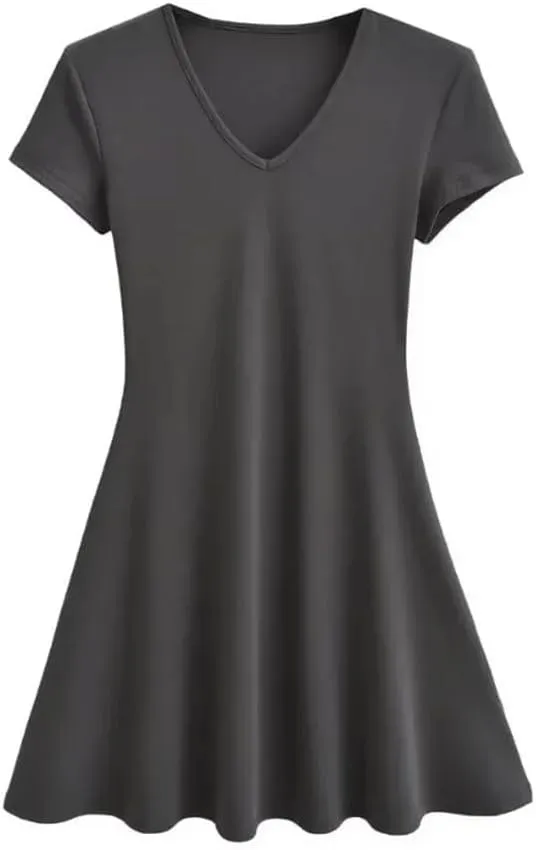 Sexy Short Sleeve V-Neck Style A- Line Mini Dress Summer Casual Flowy Soft Party Dress