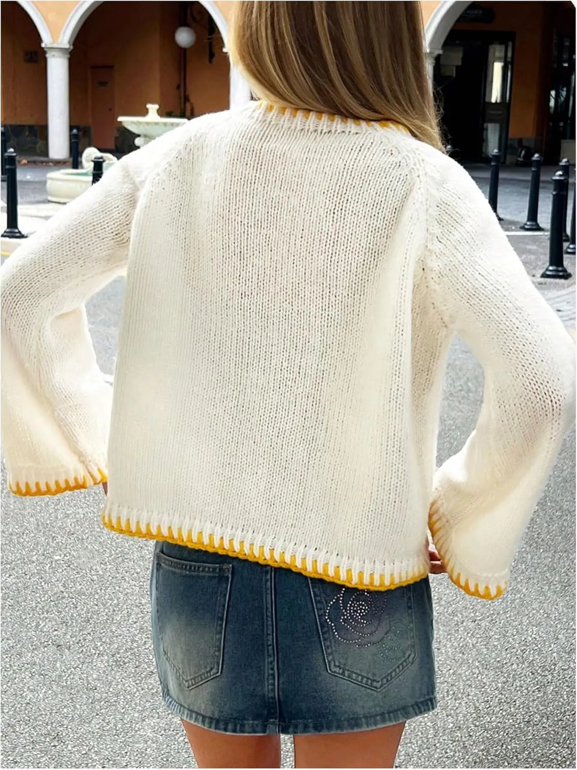SHENHE Women's Oversized Graphic Pullover Sweater Crew Neck Cute Soft Knitted Sweater