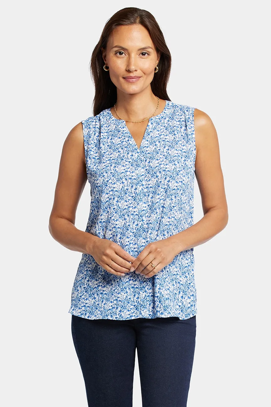 Sleeveless Pintuck Blouse Floral Print | Olenia
