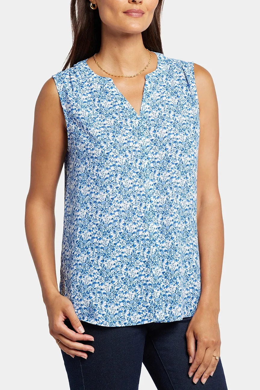Sleeveless Pintuck Blouse Floral Print | Olenia