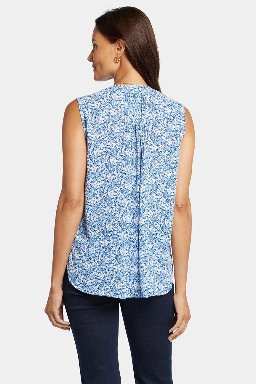 Sleeveless Pintuck Blouse Floral Print | Olenia