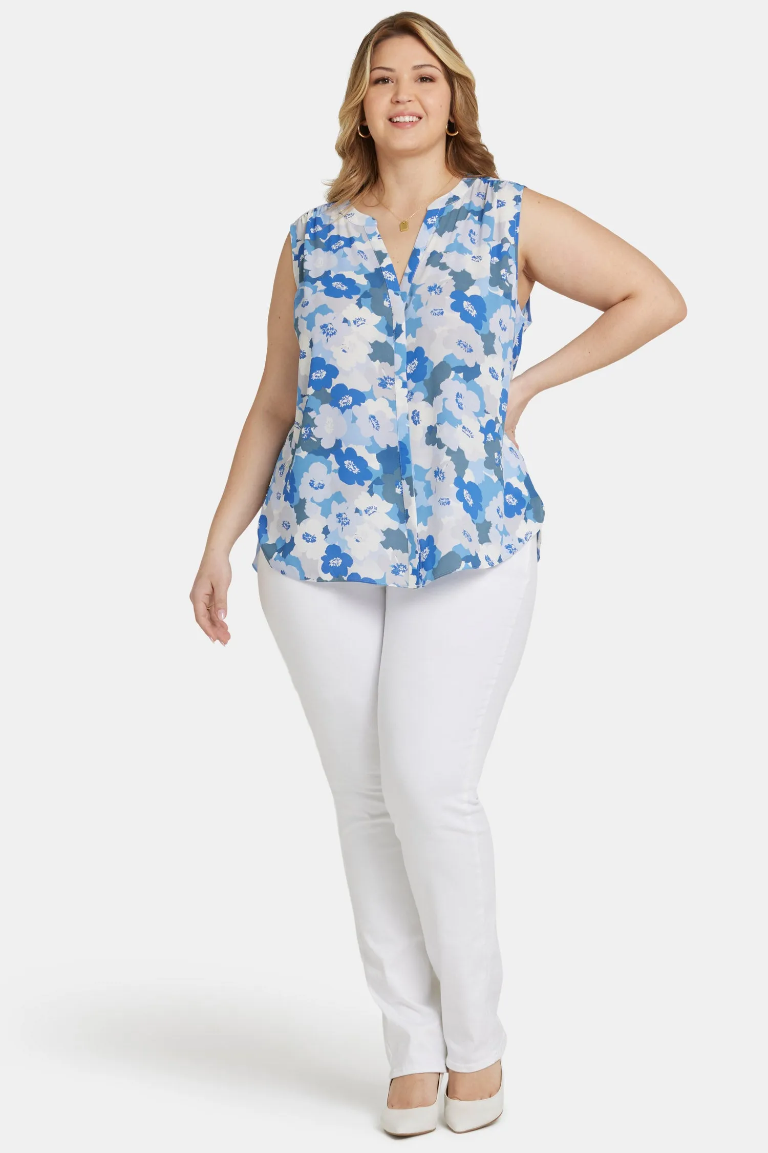 Sleeveless Pintuck Blouse In Plus Size - Elena
