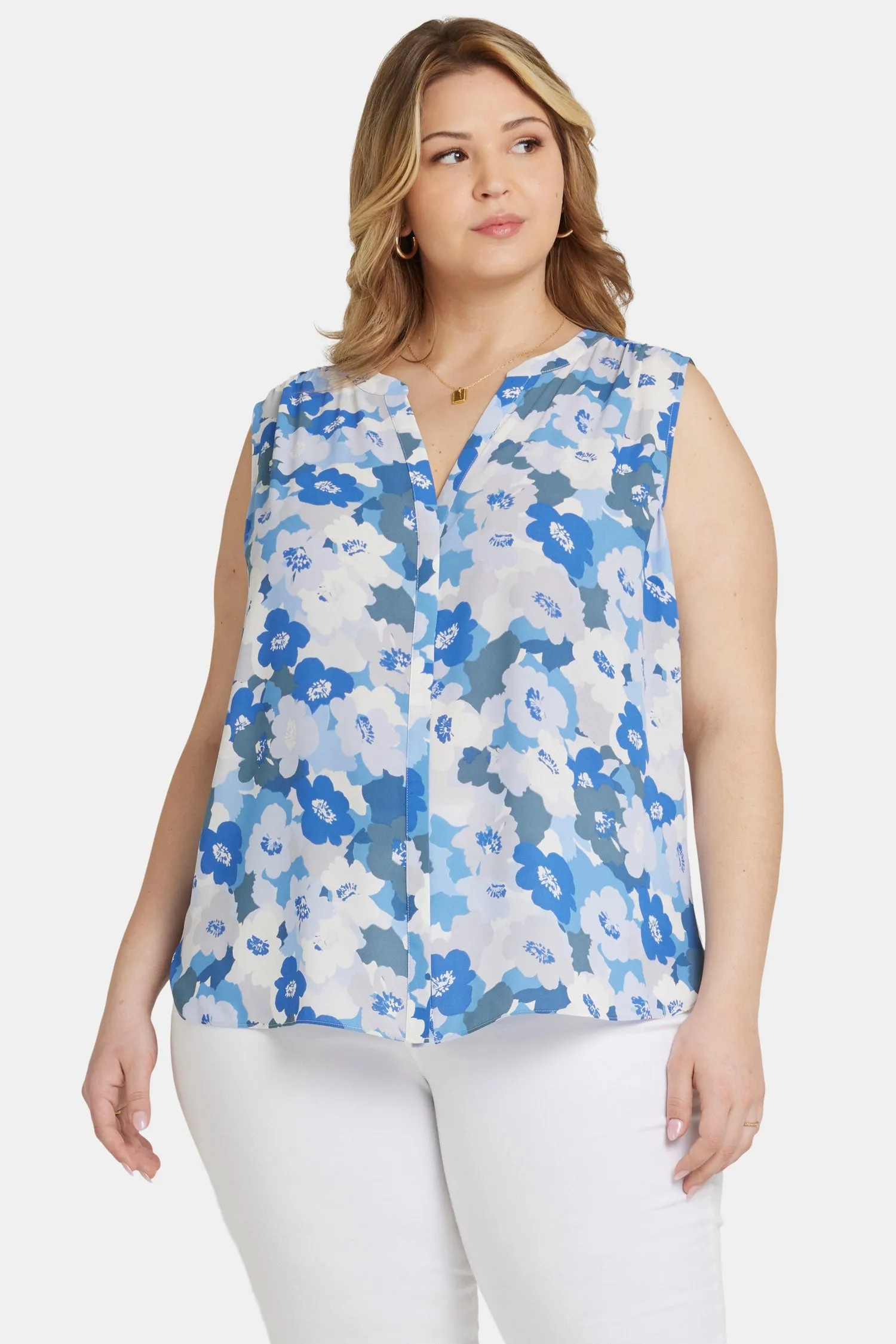 Sleeveless Pintuck Blouse In Plus Size - Elena