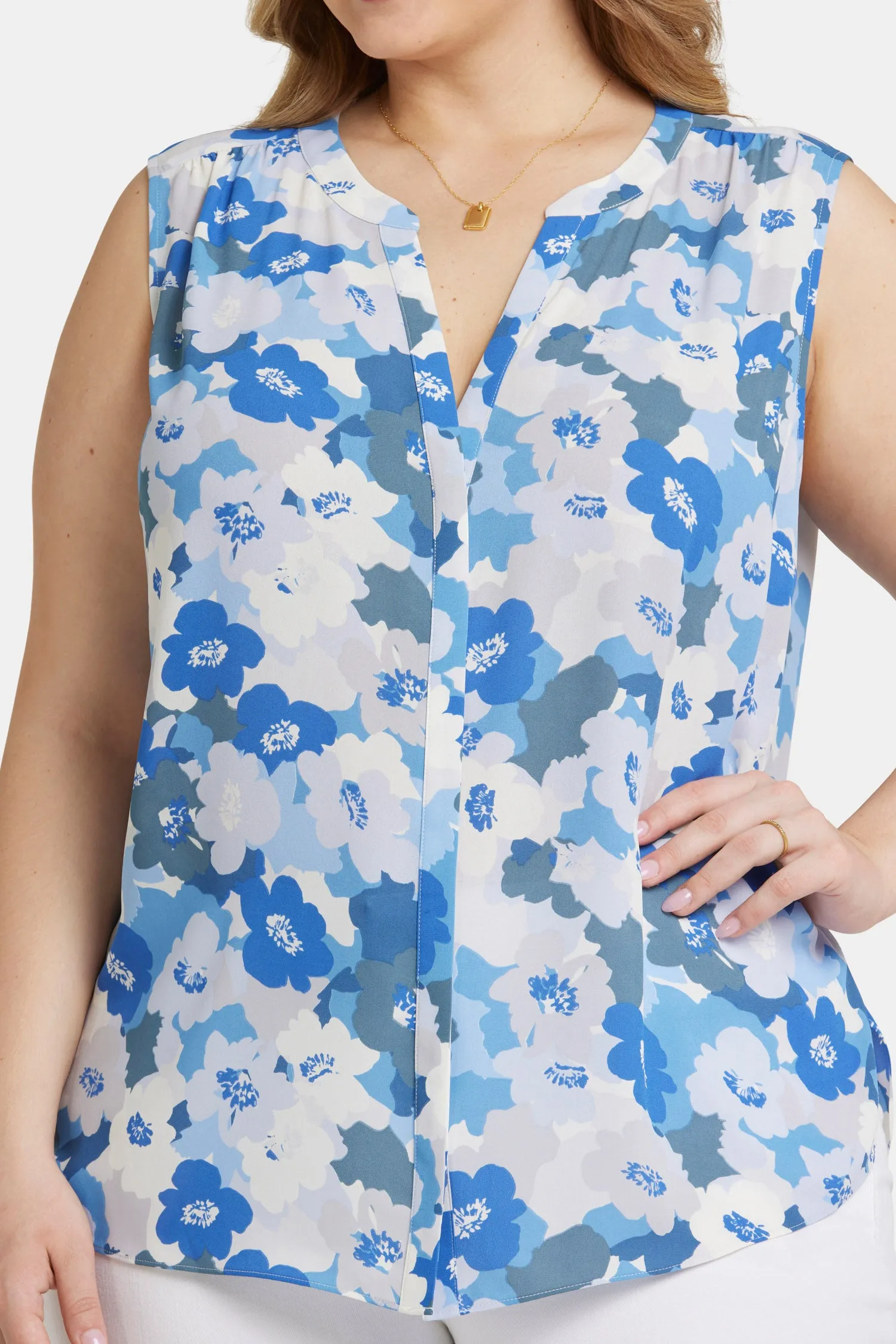 Sleeveless Pintuck Blouse In Plus Size - Elena