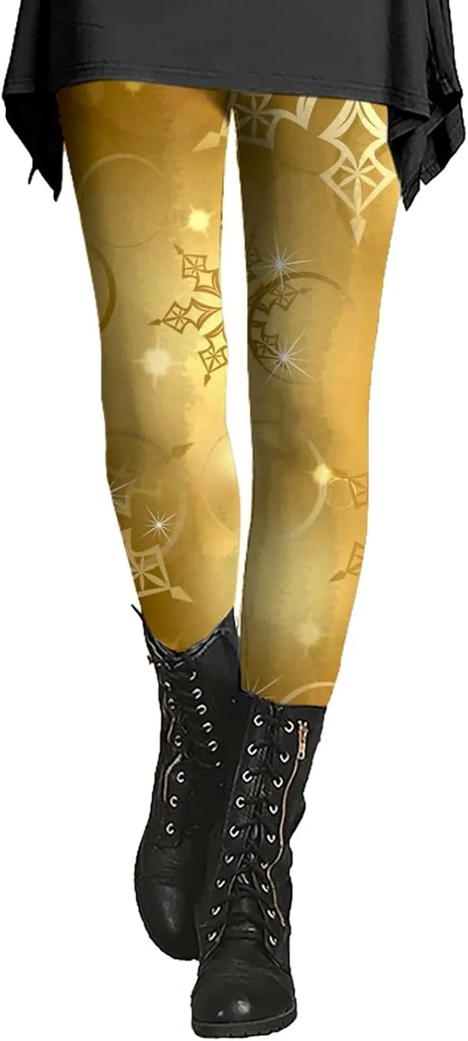 Soft Stretchy New Year Pattern Leggings for Women Red New Years Eve Pants Women's Holiday Leggings