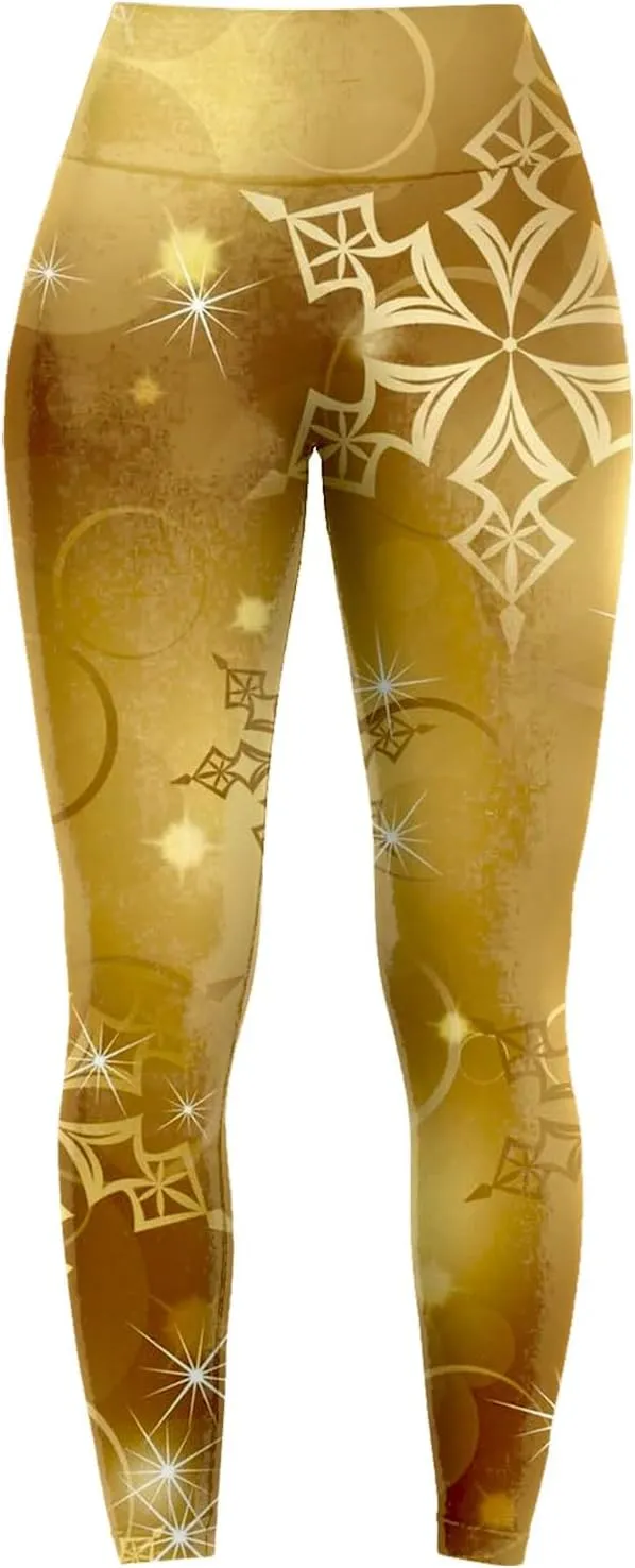 Soft Stretchy New Year Pattern Leggings for Women Red New Years Eve Pants Women's Holiday Leggings