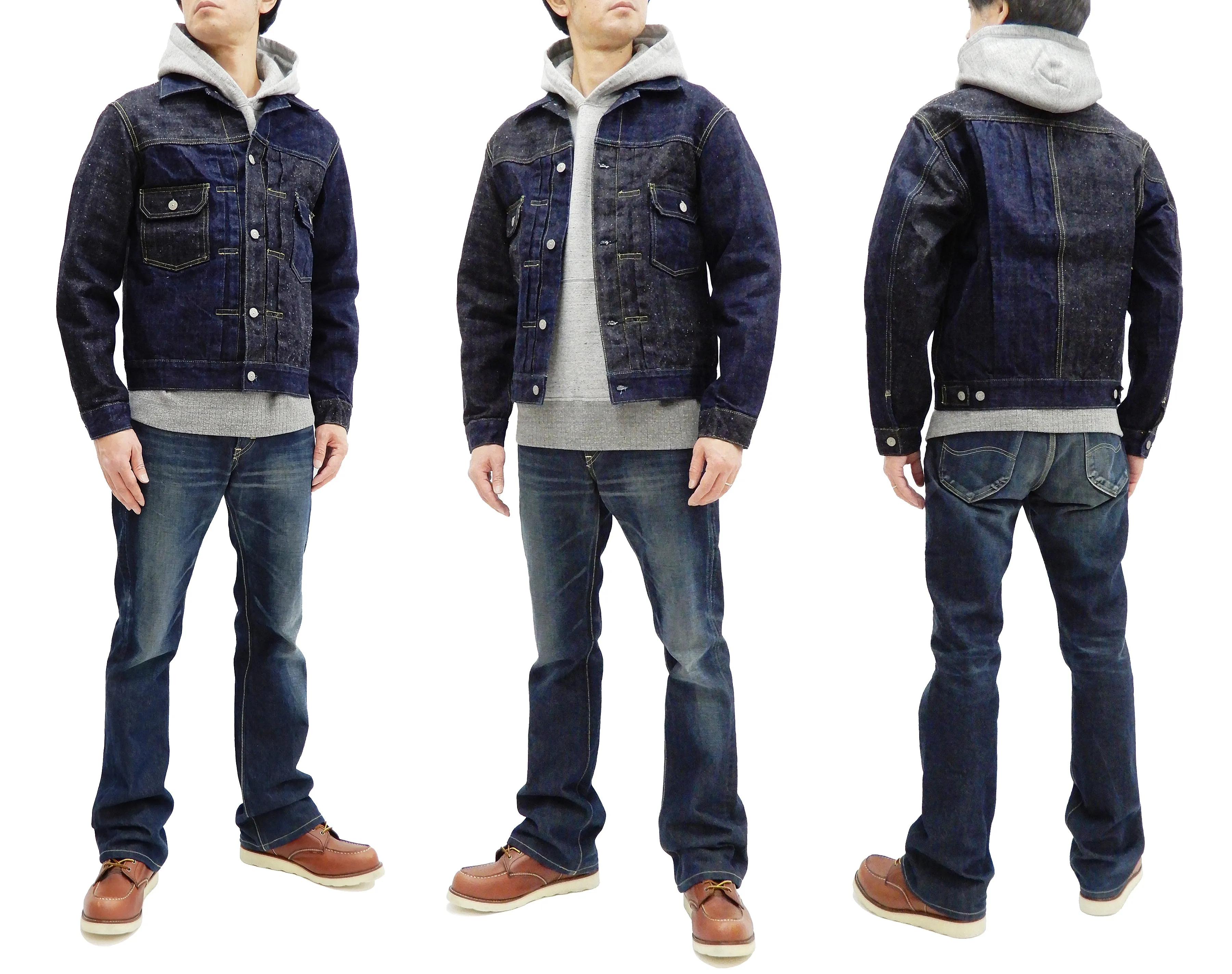 Sugar Cane Jacket Men's Mixed Denim Panel Colour Block Jean Jacket SC10701 One-Wash