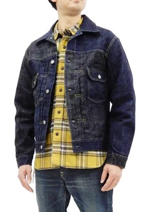 Sugar Cane Jacket Men's Mixed Denim Panel Colour Block Jean Jacket SC10701 One-Wash