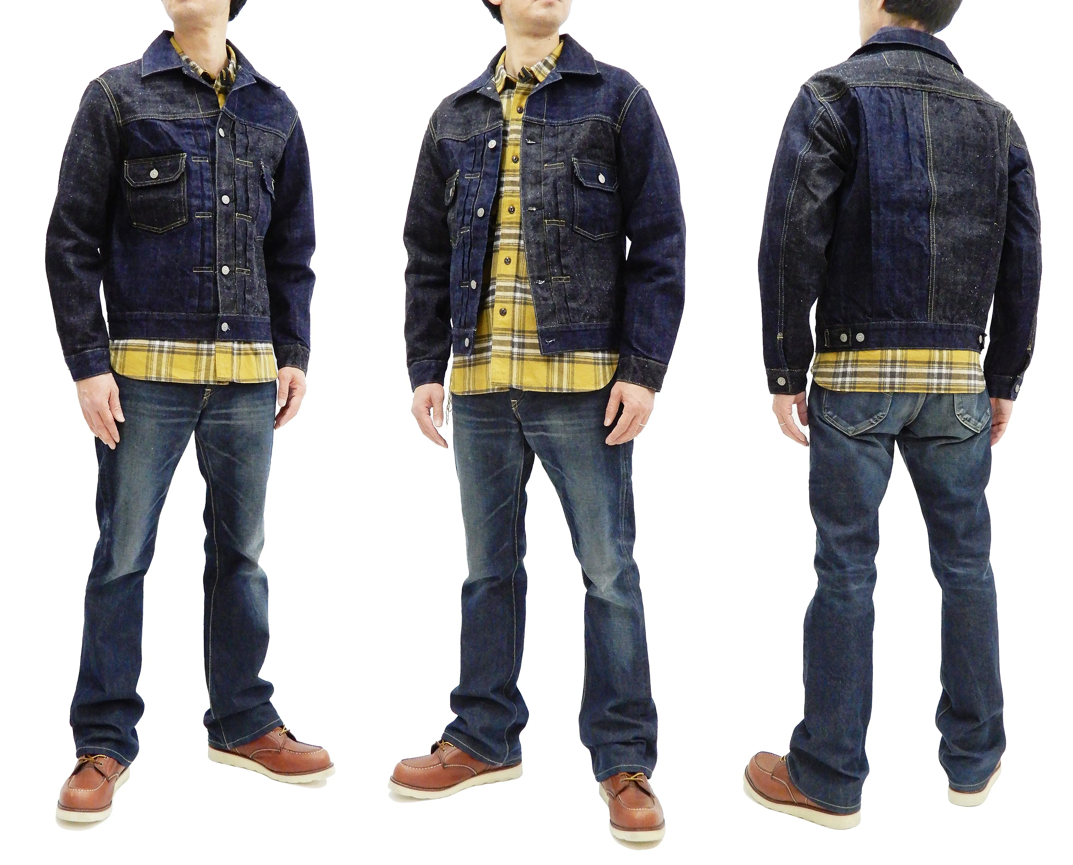 Sugar Cane Jacket Men's Mixed Denim Panel Colour Block Jean Jacket SC10701 One-Wash