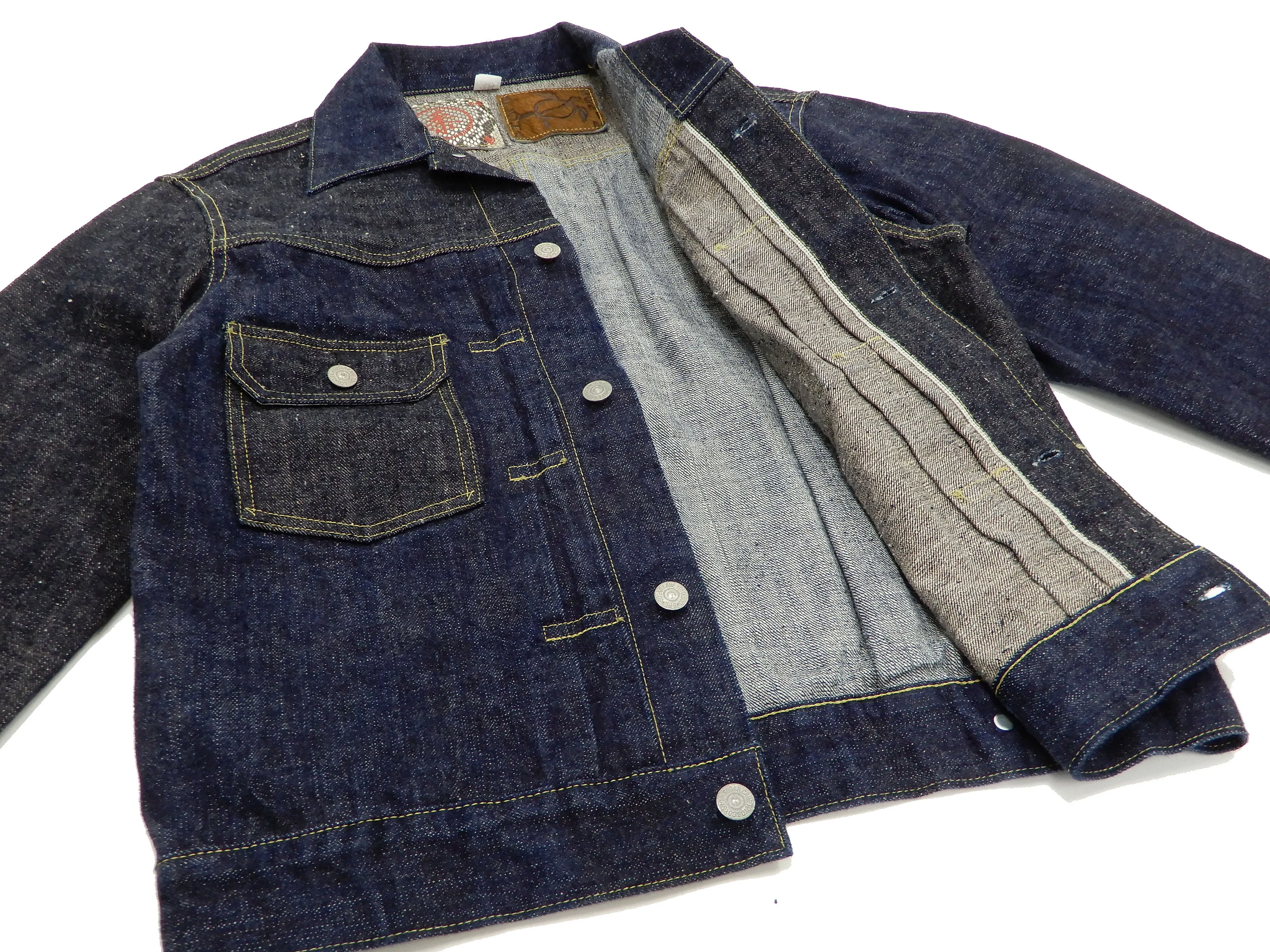 Sugar Cane Jacket Men's Mixed Denim Panel Colour Block Jean Jacket SC10701 One-Wash