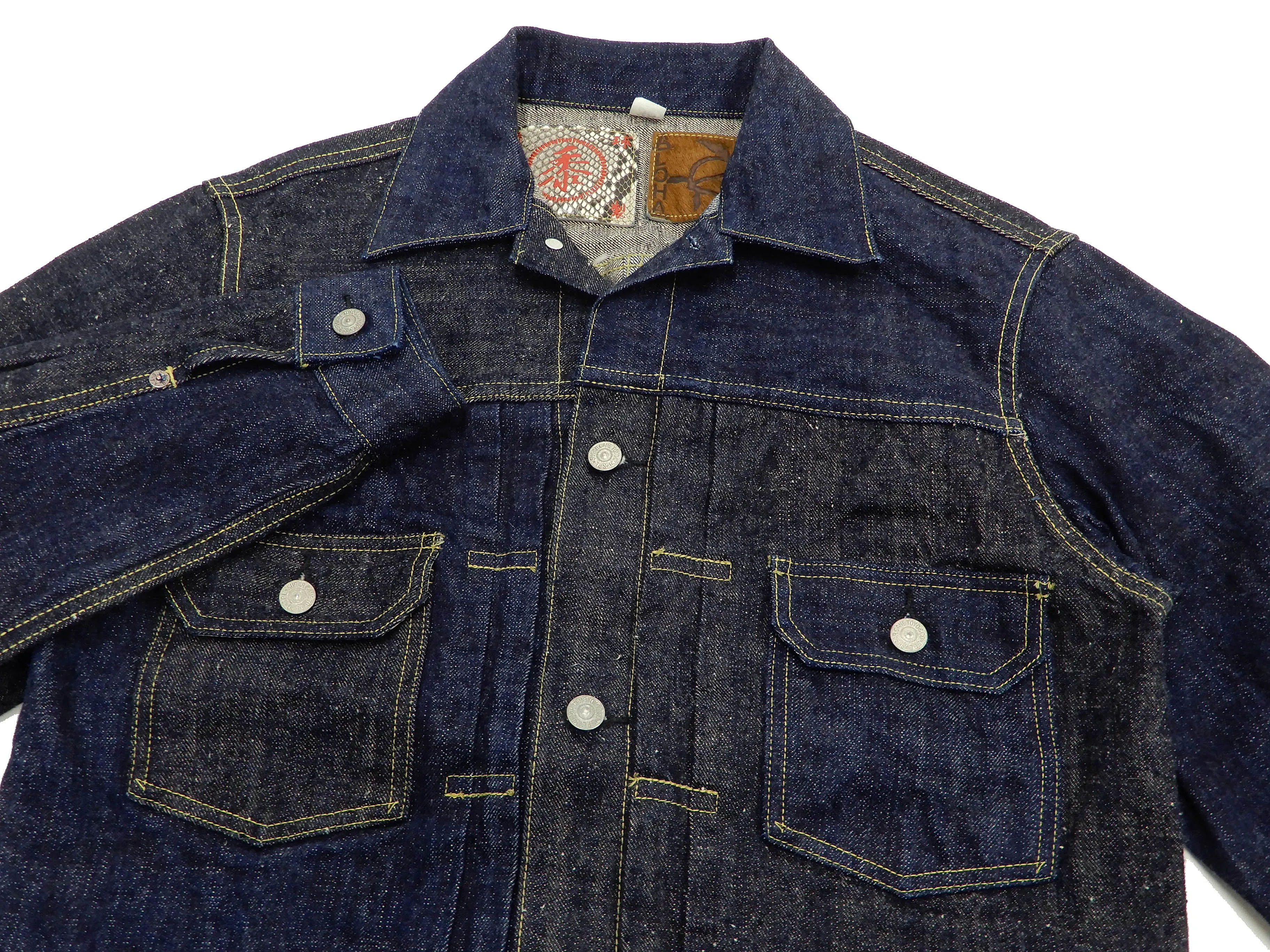 Sugar Cane Jacket Men's Mixed Denim Panel Colour Block Jean Jacket SC10701 One-Wash