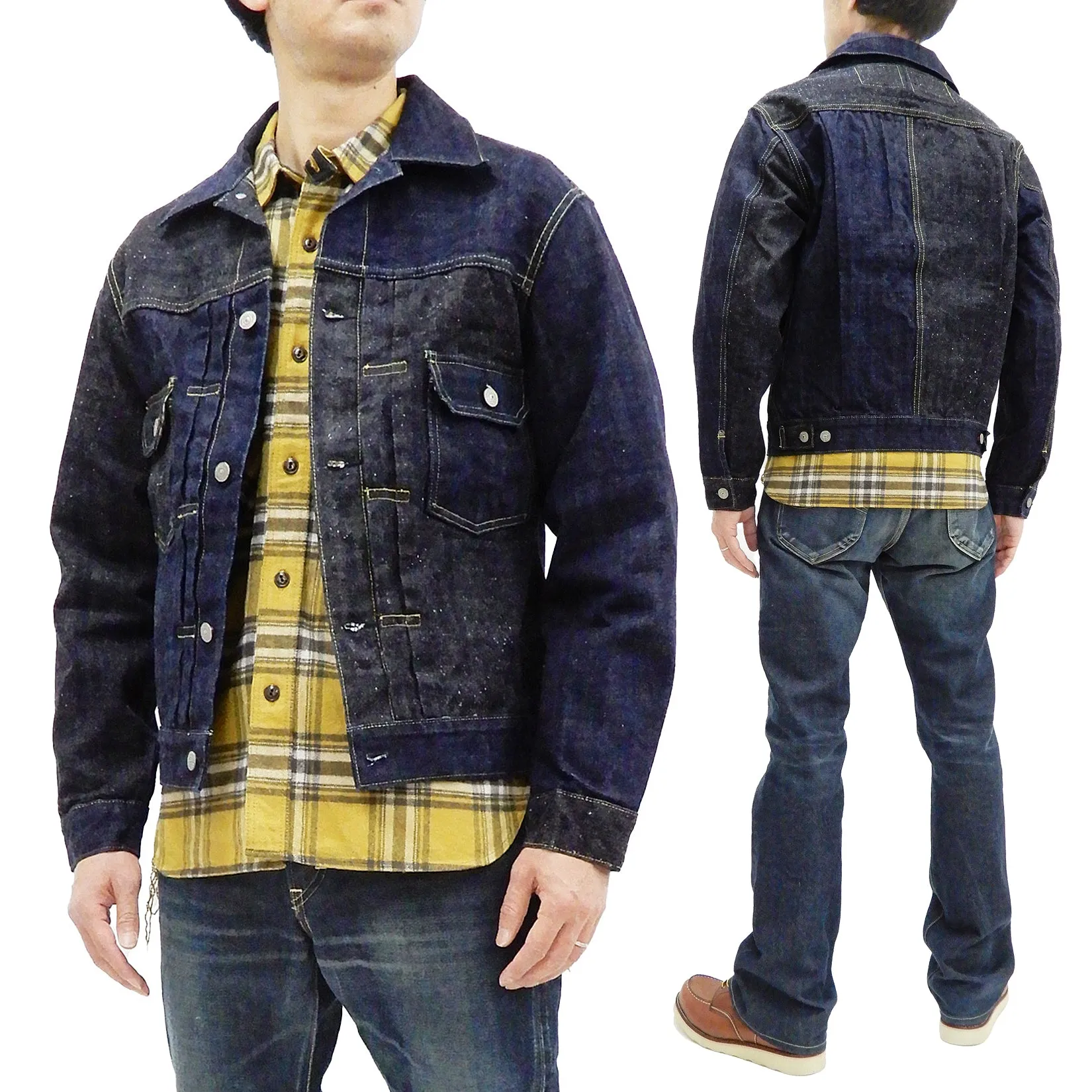 Sugar Cane Jacket Men's Mixed Denim Panel Colour Block Jean Jacket SC10701 One-Wash