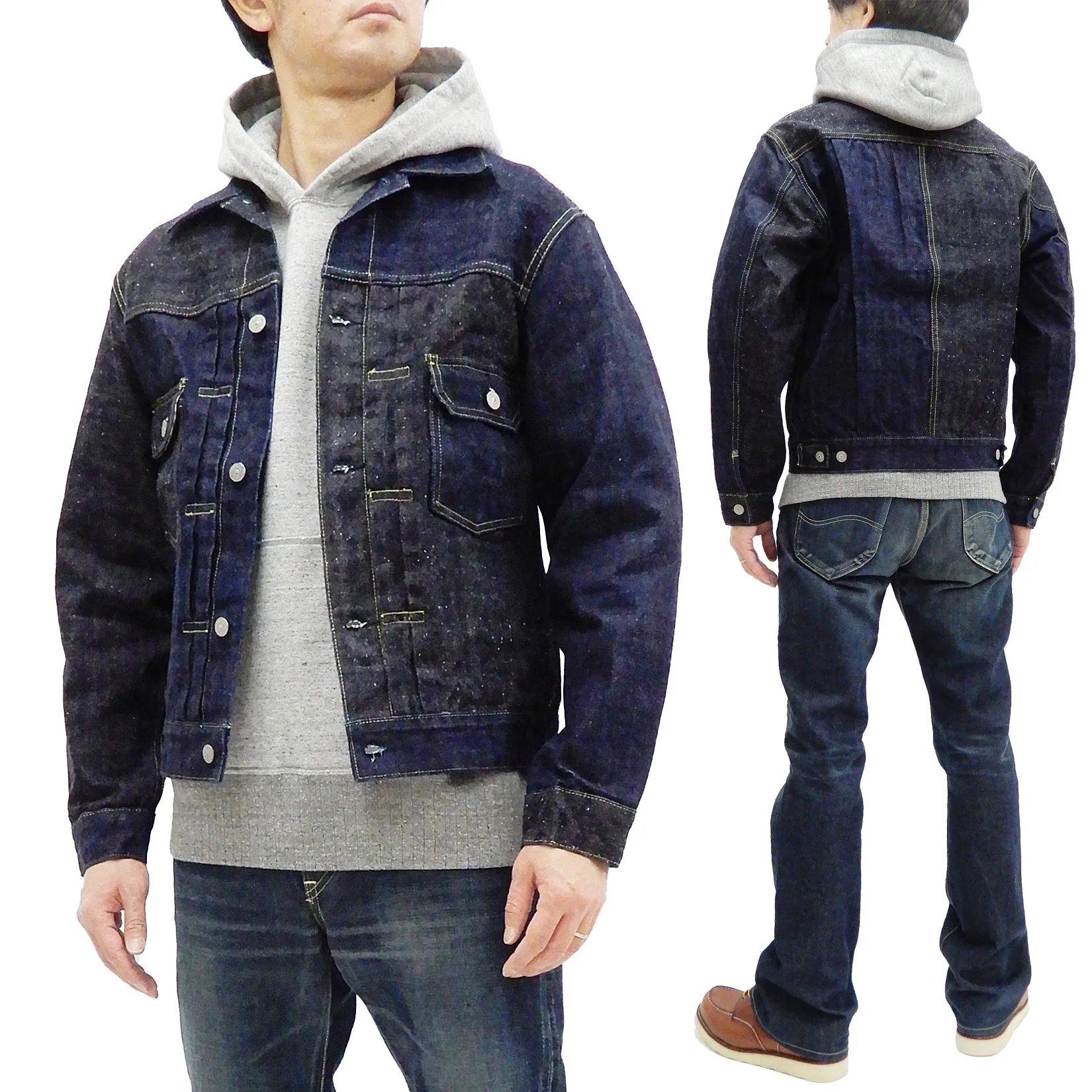 Sugar Cane Jacket Men's Mixed Denim Panel Colour Block Jean Jacket SC10701 One-Wash