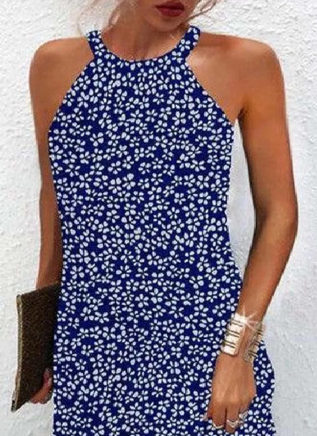 Summer 2025 Casual Chic Dress for Women Halter Floral Sleeveless Sundresses Flowy Shift T-Shirt Dresses