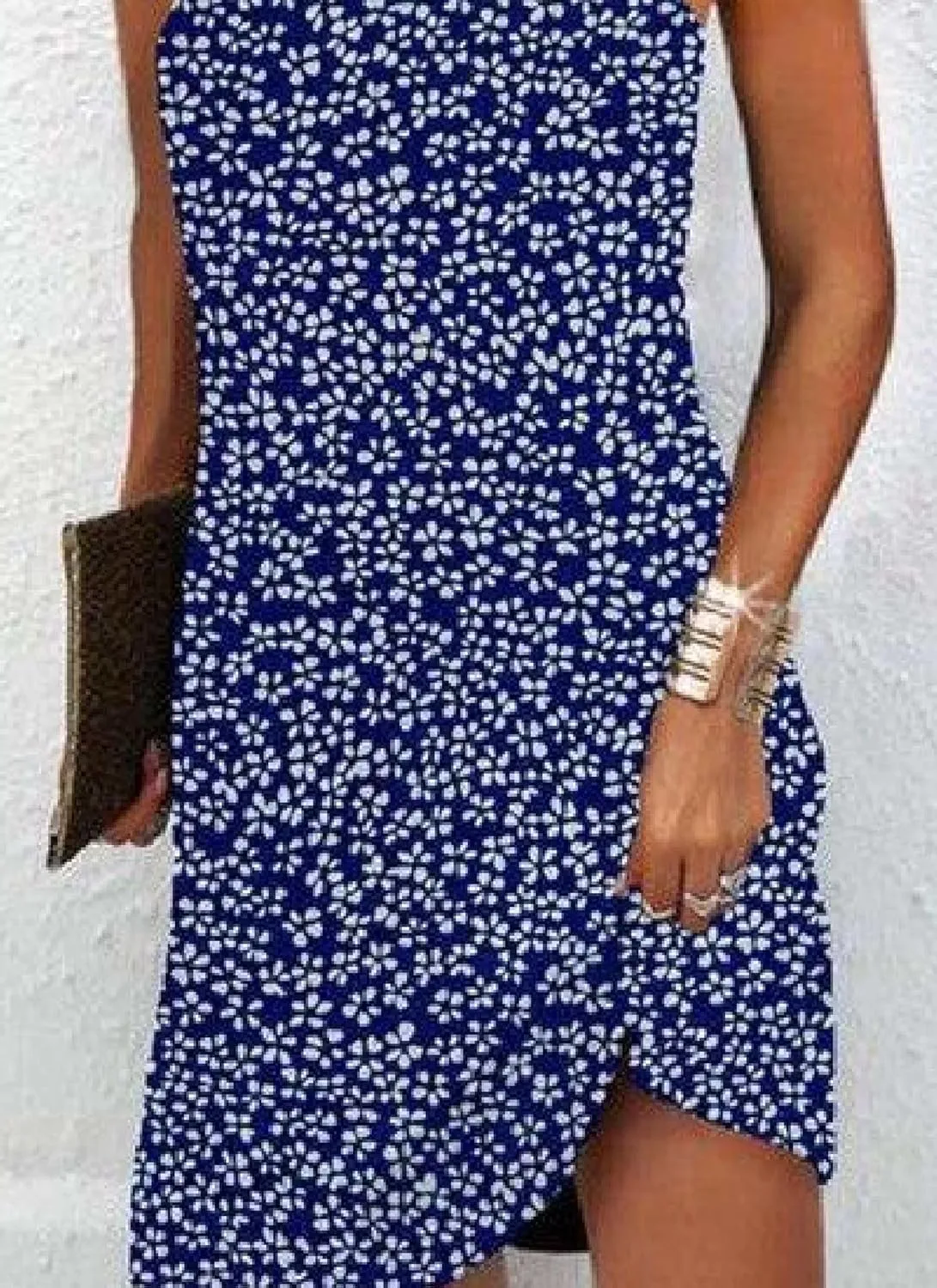Summer 2025 Casual Chic Dress for Women Halter Floral Sleeveless Sundresses Flowy Shift T-Shirt Dresses