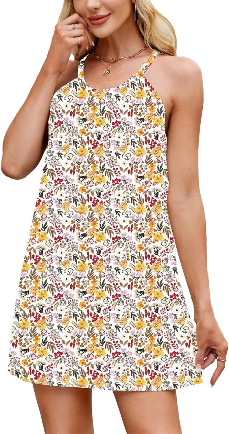 Summer Dresses for Women 2025 Beach Sundresses Sleeveless Casual Loose Tank Dresses Halter Coverup Dress