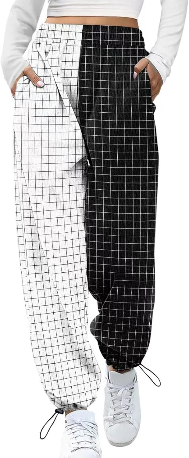 Sweatpants for Women High Waist Wide Leg Pants Color Block Joggers Pant Elastic Waist Baggy Trousers Lounge Joggers