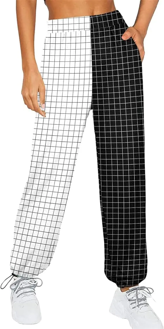 Sweatpants for Women High Waist Wide Leg Pants Color Block Joggers Pant Elastic Waist Baggy Trousers Lounge Joggers