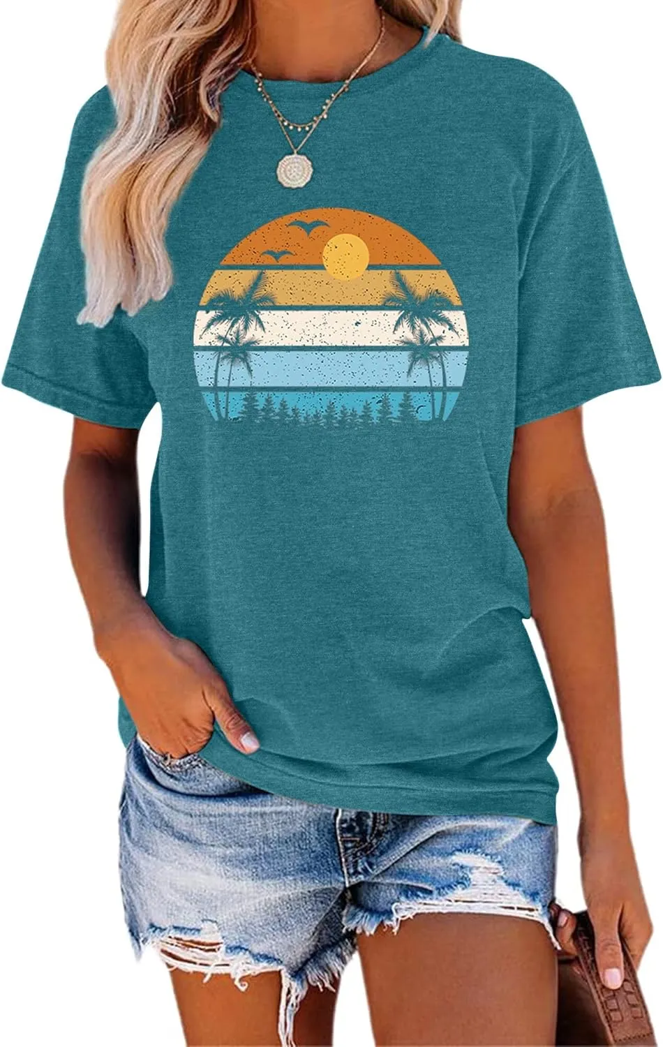 TAKEYAL Women Los Angeles Graphic T Shirts California Letter Print Short Sleeve Tee Loose Casual Tops