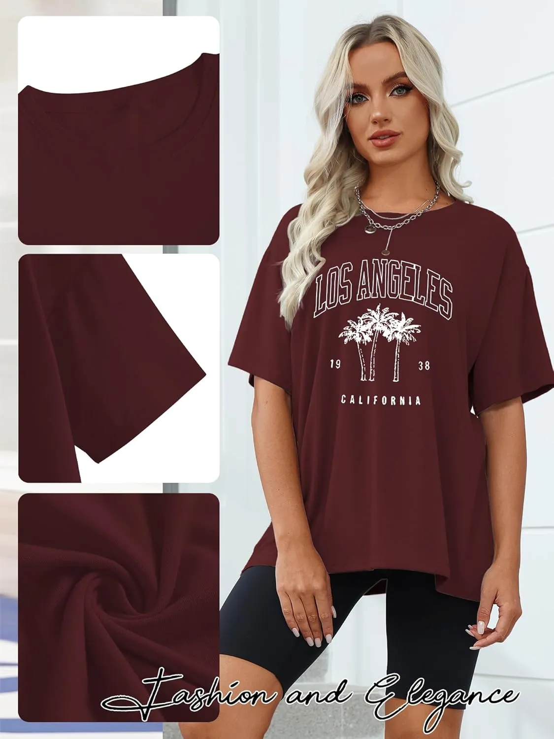 TAKEYAL Women Los Angeles Graphic T Shirts California Letter Print Short Sleeve Tee Loose Casual Tops