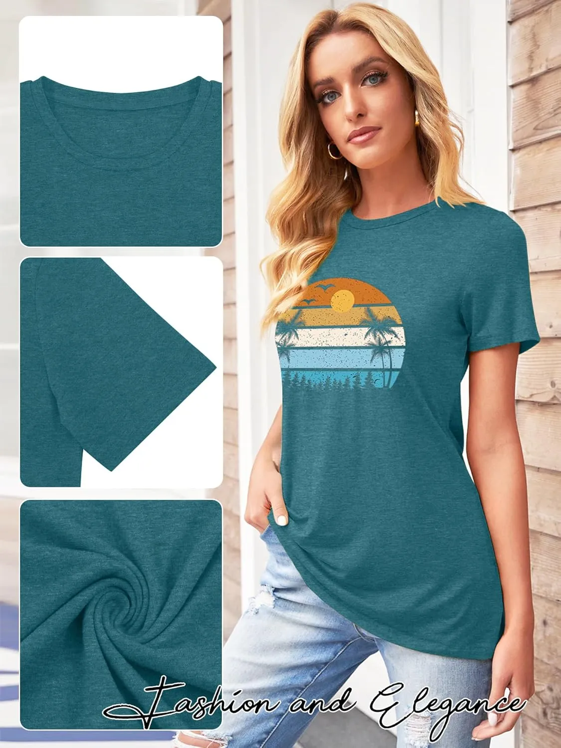 TAKEYAL Women Los Angeles Graphic T Shirts California Letter Print Short Sleeve Tee Loose Casual Tops