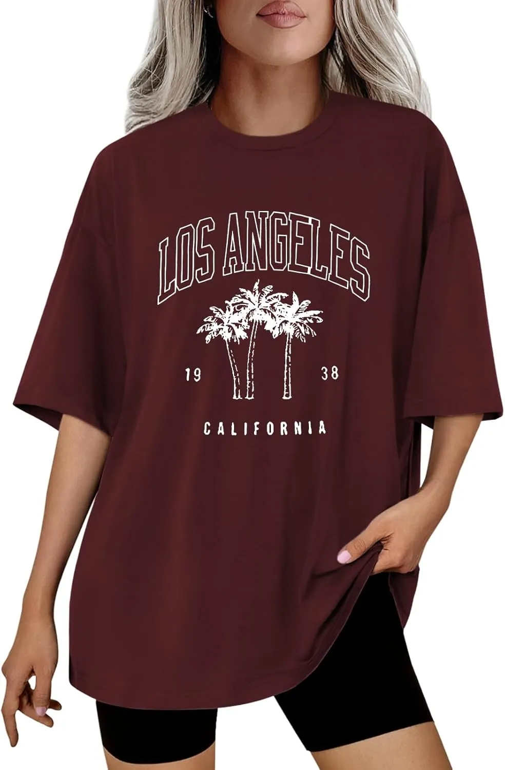 TAKEYAL Women Los Angeles Graphic T Shirts California Letter Print Short Sleeve Tee Loose Casual Tops