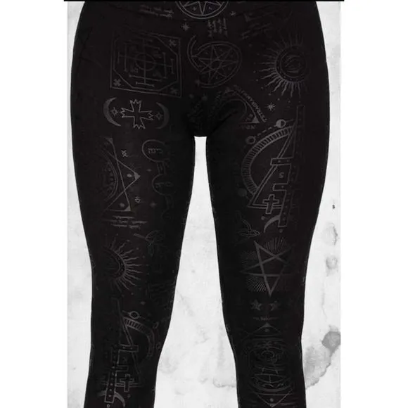 Telepathic Leggings | Black on Black Print Wide Waistband Stretchy Soft