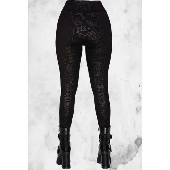 Telepathic Leggings | Black on Black Print Wide Waistband Stretchy Soft