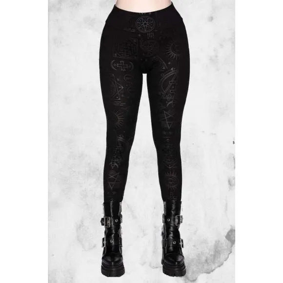 Telepathic Leggings | Black on Black Print Wide Waistband Stretchy Soft