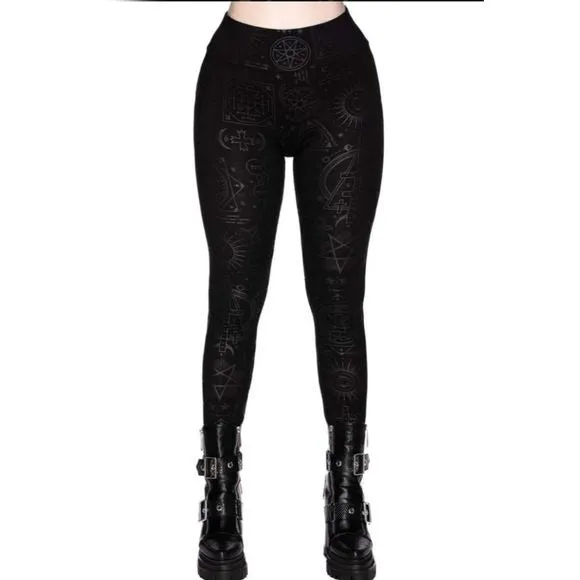 Telepathic Leggings | Black on Black Print Wide Waistband Stretchy Soft
