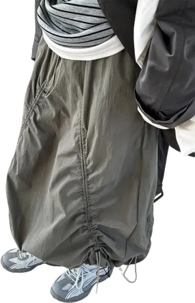 utcoco Women Casual Baggy Drawstring Parachute Skirt Lightweight Comfy Shirried Cargo Maxi Long Skirts with Pockets