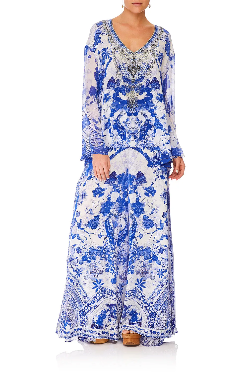 V-NECK A-LINE BLOUSE THE FAN SEA